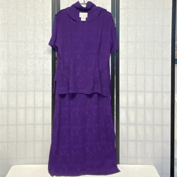 Karin Stevens Vintage Crinkle Sheath Tank Maxi Dress Short Sleeve Button Jacket - Picture 6 of 13